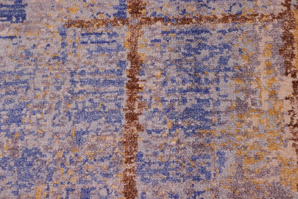 handmade Modern Kafkaz Blue Gold Hand Knotted RECTANGLE BAMBOO SILK area rug 8 x 10