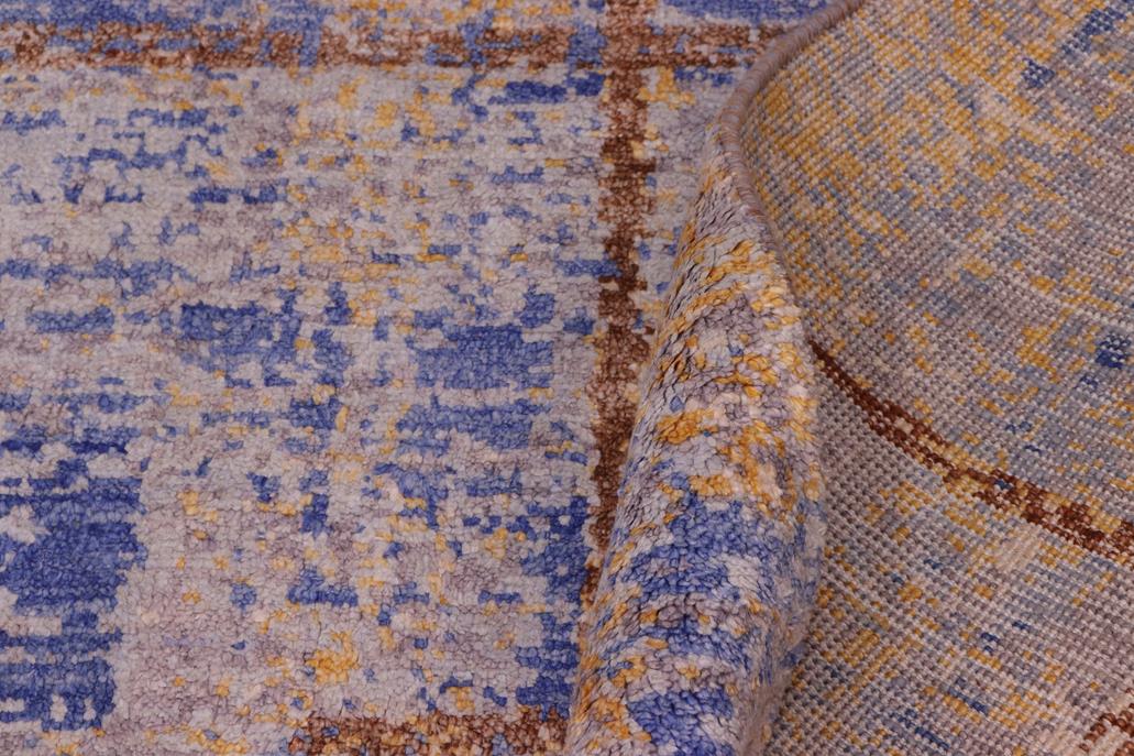 handmade Modern Kafkaz Blue Gold Hand Knotted RECTANGLE BAMBOO SILK area rug 8 x 10