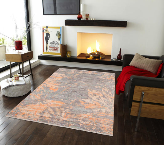 handmade Modern Kafkaz Gray Beige Hand Knotted RECTANGLE BAMBOO SILK area rug 5' x 8'