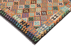 Flat Weave Kilim Antique Navaho Vintage handmade Geometric Kilim Rust Brown Hand-Woven Rectangle 100% Wool Area Rug 7x10 