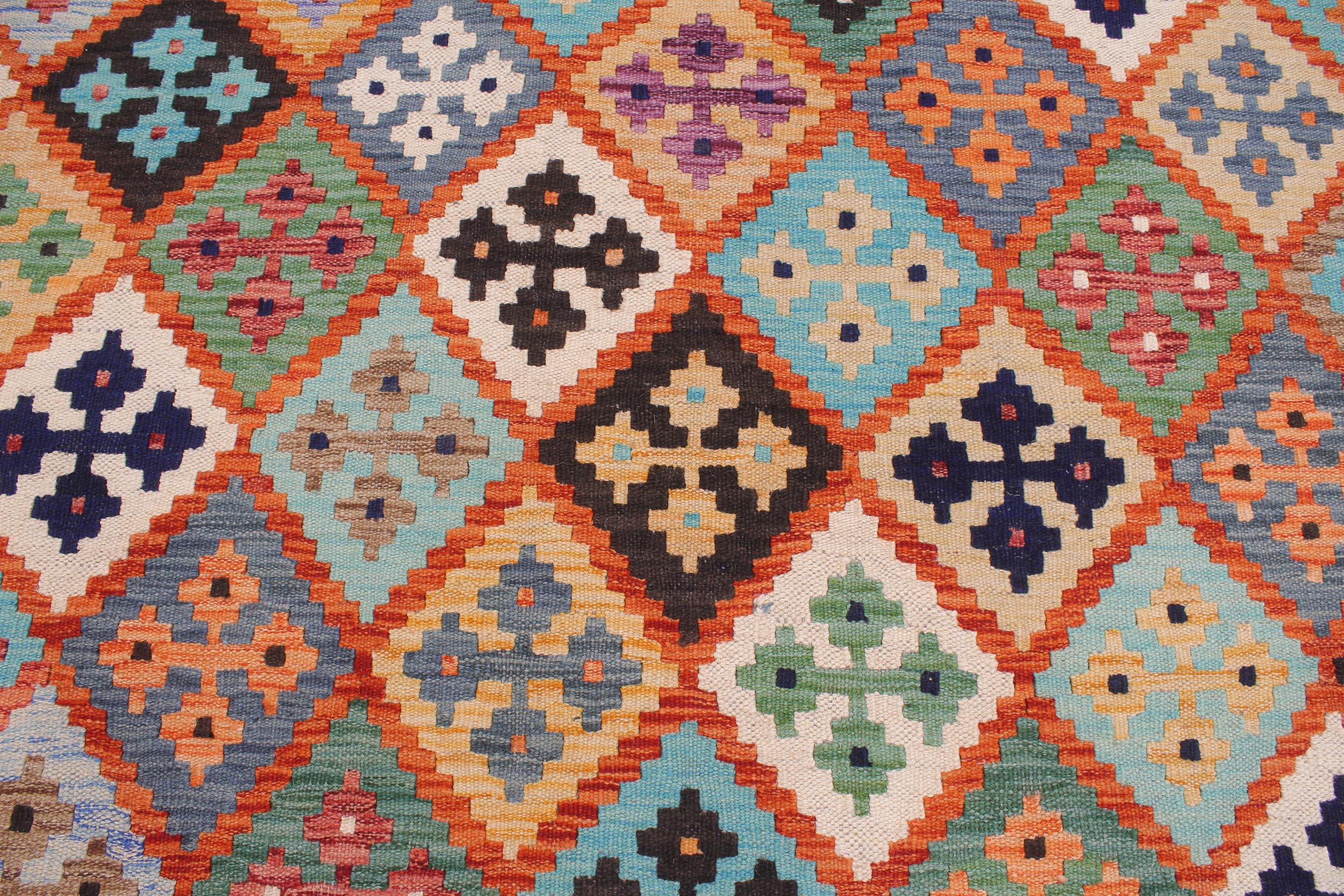 handmade Geometric Kilim Rust Brown Hand-Woven RECTANGLE 100% WOOL area rug 7 x 10
