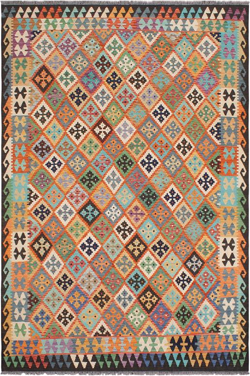 Flat Weave Kilim Antique Navaho Vintage handmade Geometric Kilim Rust Brown Hand-Woven Rectangle 100% Wool Area Rug 7x10 