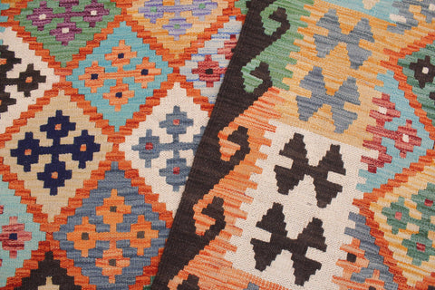 handmade Geometric Kilim Rust Brown Hand-Woven RECTANGLE 100% WOOL area rug 7 x 10