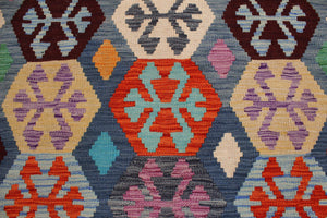 handmade Geometric Kilim Blue Brown Hand-Woven RECTANGLE 100% WOOL area rug 7 x 10
