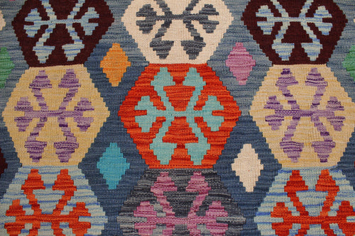 handmade Geometric Kilim Blue Brown Hand-Woven RECTANGLE 100% WOOL area rug 7 x 10