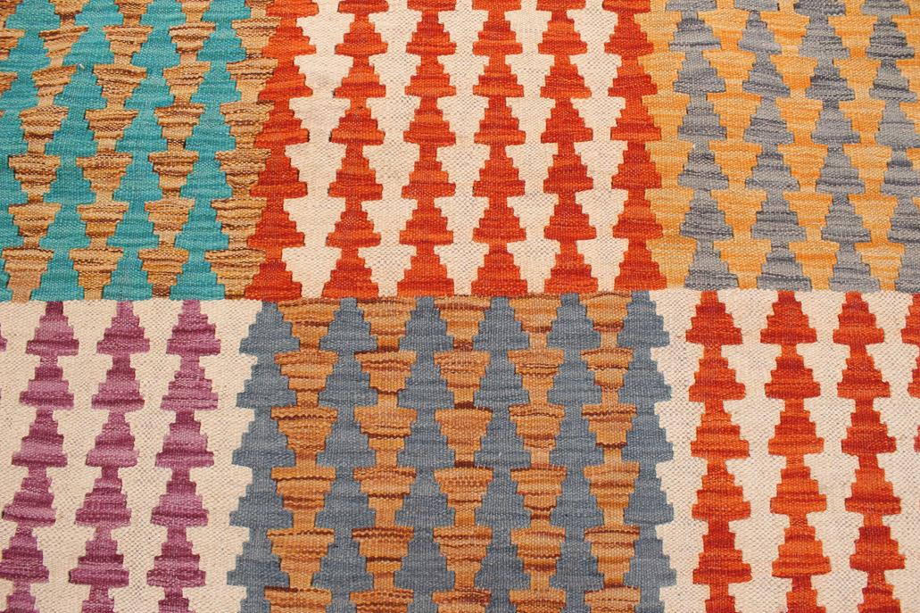 Flat Weave Kilim Antique Navaho Vintage handmade Modern Kilim Blue Rust Hand-Woven Rectangle 100% Wool Area Rug 7x10 