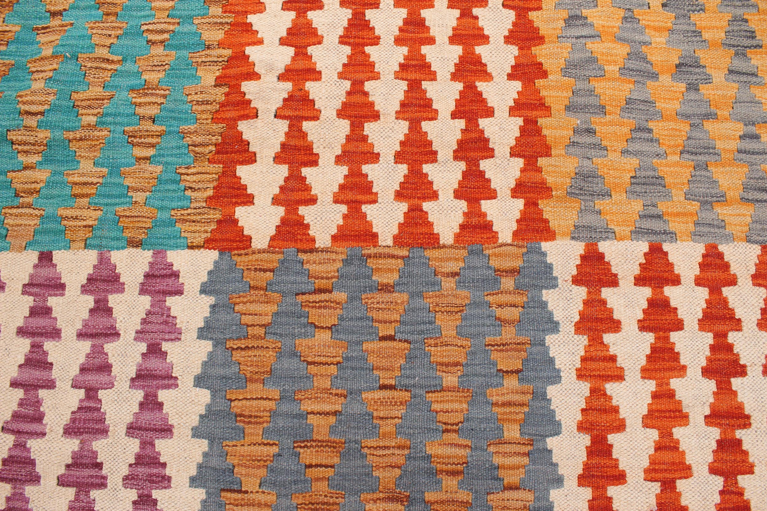 handmade Modern Kilim Blue Rust Hand-Woven RECTANGLE 100% WOOL area rug 7x10