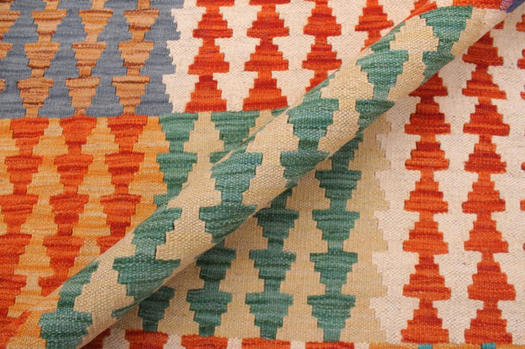 Flat Weave Kilim Antique Navaho Vintage handmade Modern Kilim Blue Rust Hand-Woven Rectangle 100% Wool Area Rug 7x10 