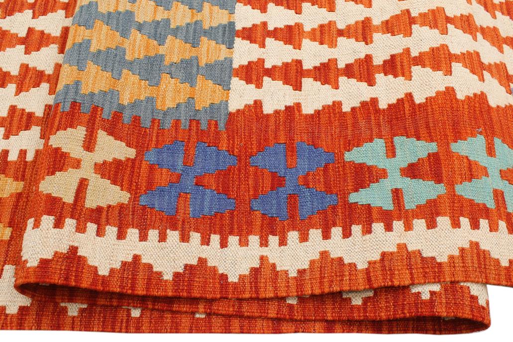 Flat Weave Kilim Antique Navaho Vintage handmade Modern Kilim Blue Rust Hand-Woven Rectangle 100% Wool Area Rug 7x10 