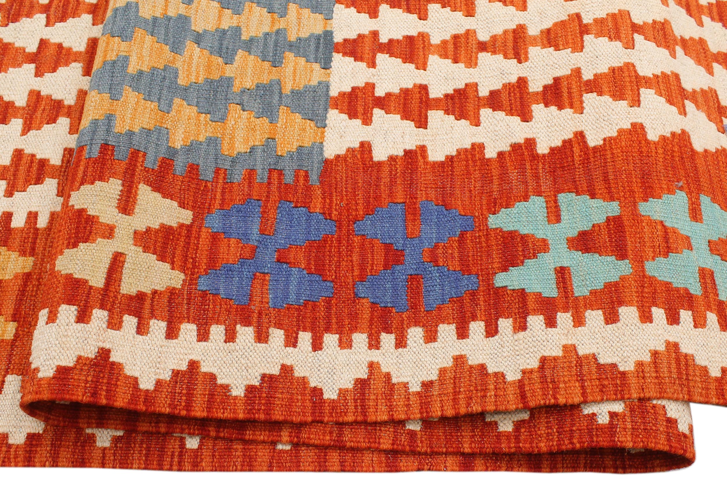 handmade Modern Kilim Blue Rust Hand-Woven RECTANGLE 100% WOOL area rug 7x10