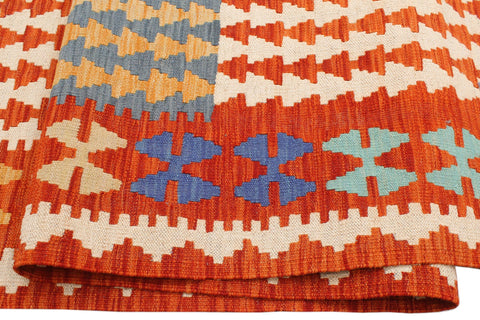 handmade Modern Kilim Blue Rust Hand-Woven RECTANGLE 100% WOOL area rug 7x10
