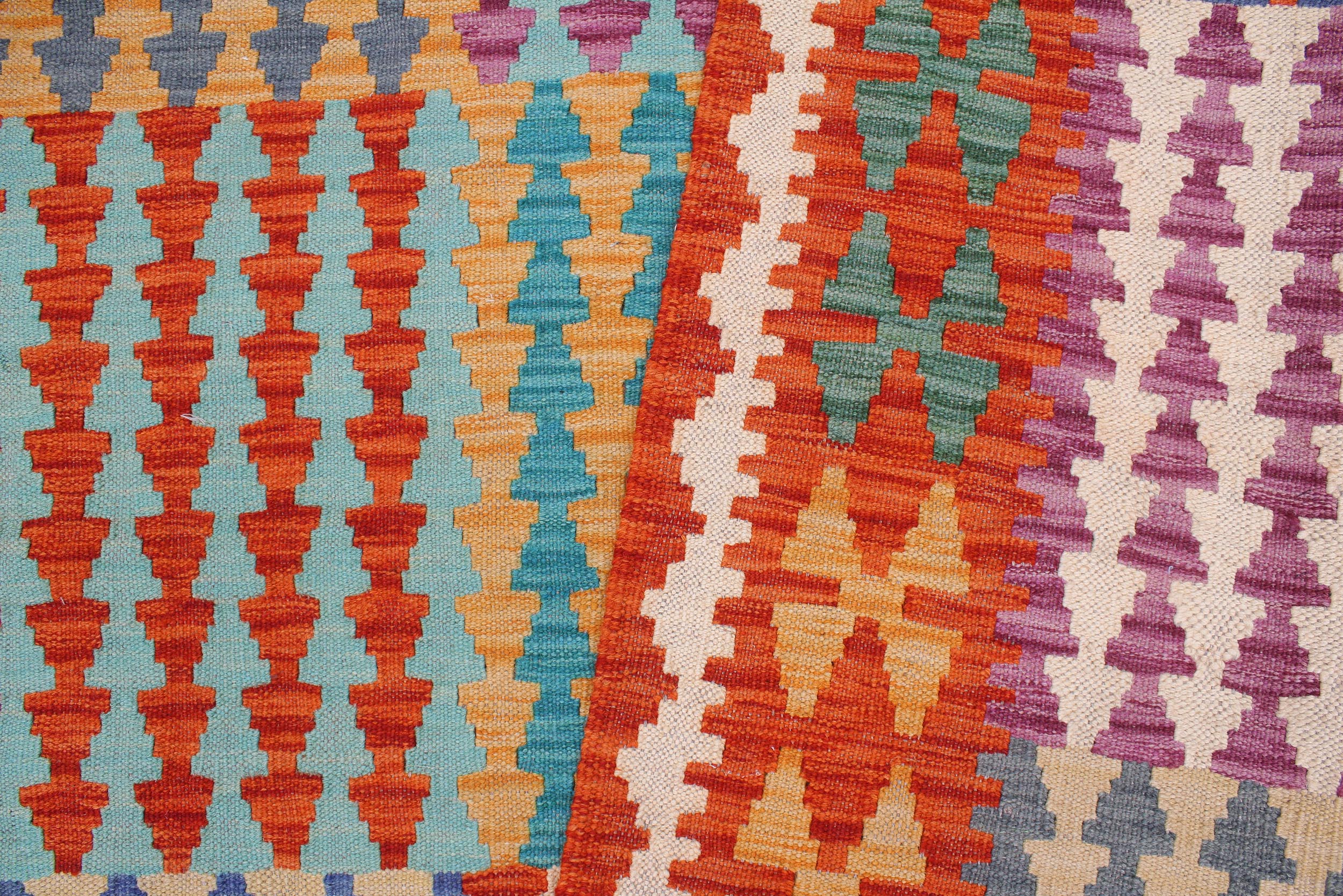 handmade Modern Kilim Blue Rust Hand-Woven RECTANGLE 100% WOOL area rug 7x10