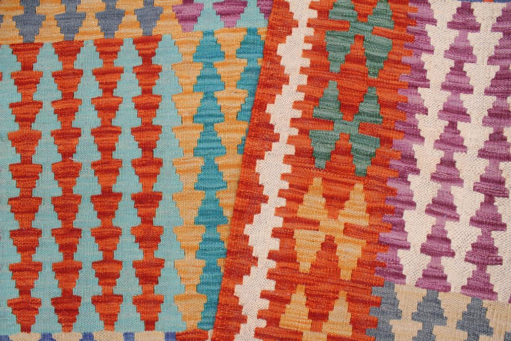 Flat Weave Kilim Antique Navaho Vintage handmade Modern Kilim Blue Rust Hand-Woven Rectangle 100% Wool Area Rug 7x10 