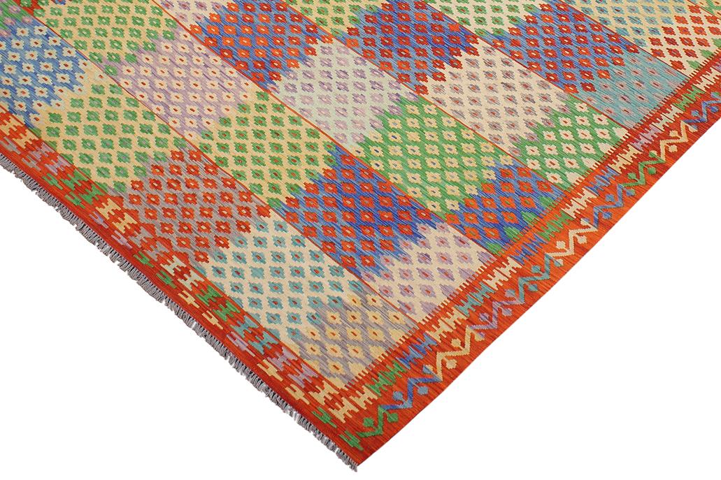 Flat Weave Kilim Antique Navaho Vintage handmade Modern Kilim Blue Rust Hand-Woven Rectangle 100% Wool Area Rug 8x11 