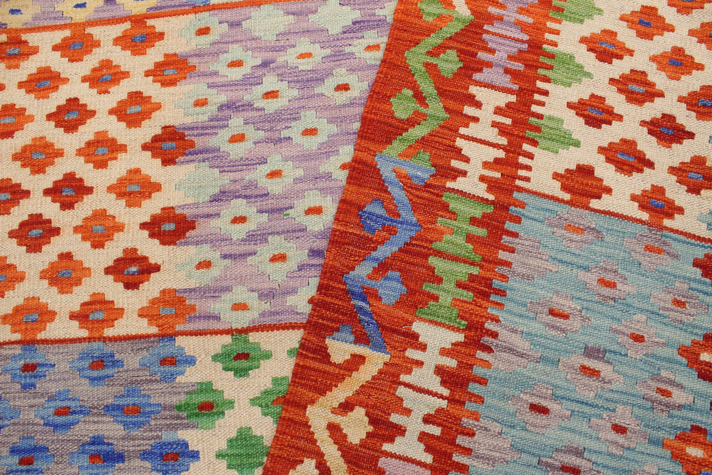 handmade Modern Kilim Blue Rust Hand-Woven RECTANGLE 100% WOOL area rug 8x11
