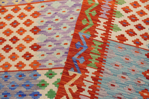 handmade Modern Kilim Blue Rust Hand-Woven RECTANGLE 100% WOOL area rug 8x11