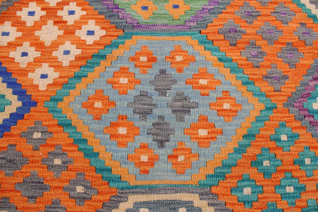 Flat Weave Kilim Antique Navaho Vintage handmade Geometric Kilim Rust Blue Hand-Woven Rectangle 100% Wool Area Rug 9x11 