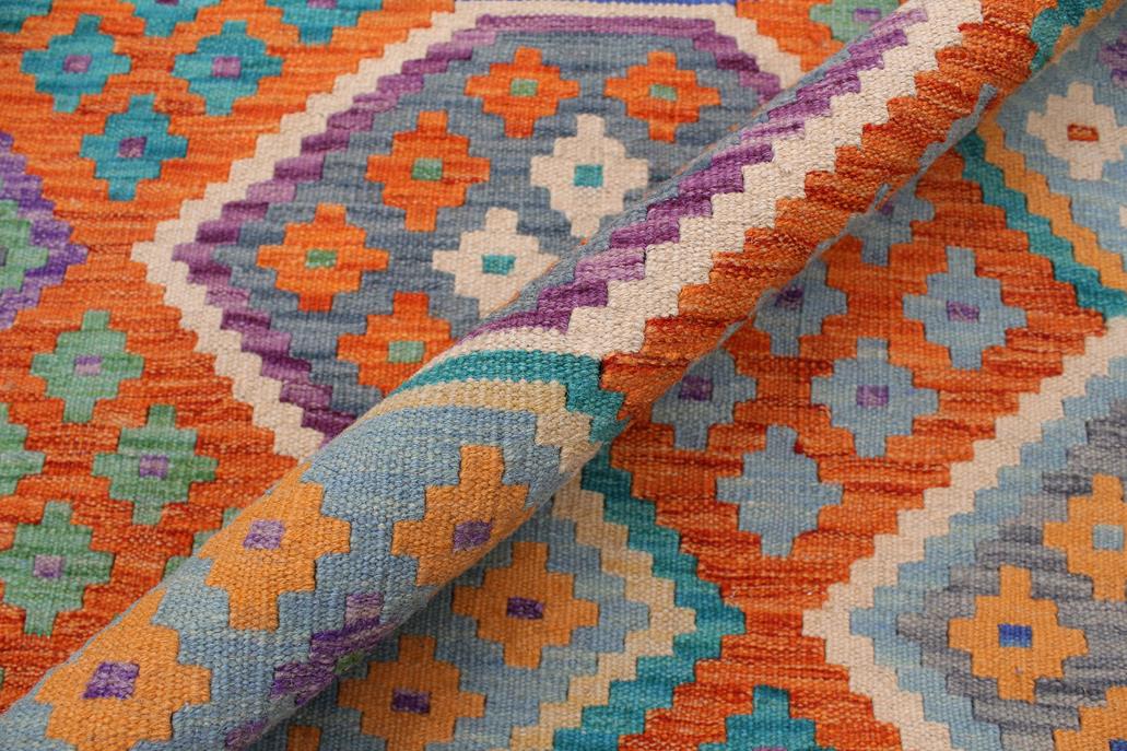 Flat Weave Kilim Antique Navaho Vintage handmade Geometric Kilim Rust Blue Hand-Woven Rectangle 100% Wool Area Rug 9x11 