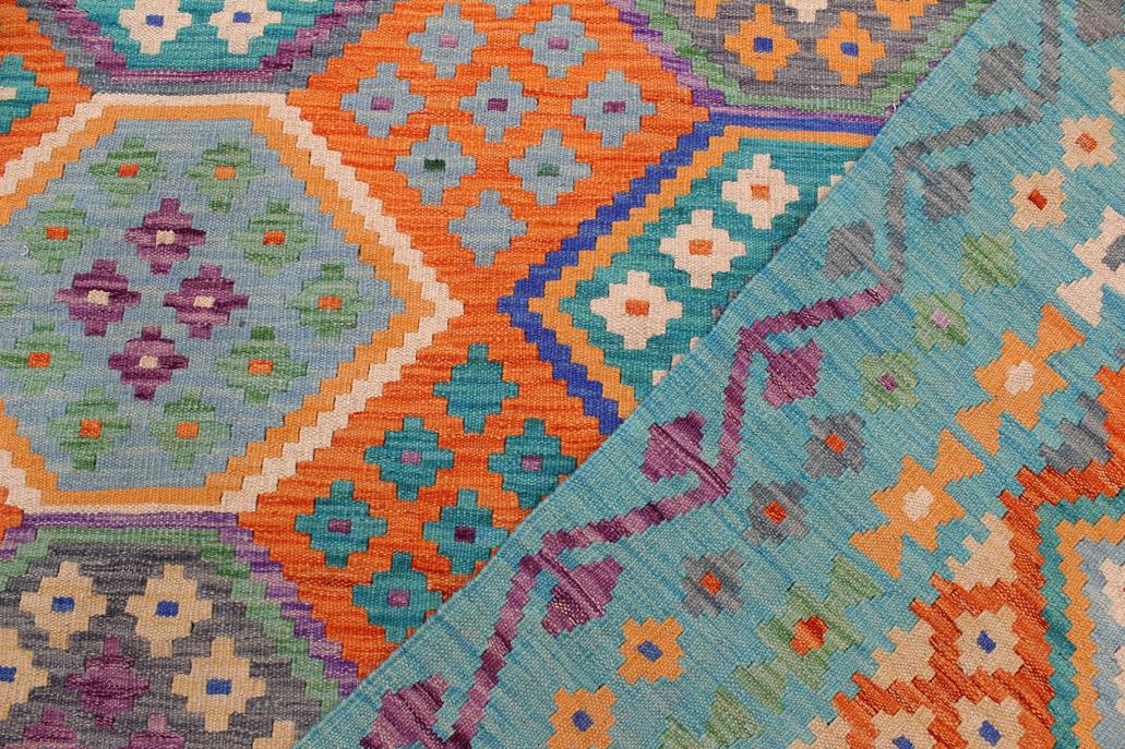 Flat Weave Kilim Antique Navaho Vintage handmade Geometric Kilim Rust Blue Hand-Woven Rectangle 100% Wool Area Rug 9x11 