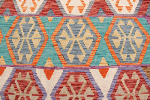 handmade Geometric Kilim Red Blue Hand-Woven RECTANGLE 100% WOOL area rug 7 x 10