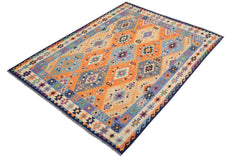 handmade Geometric Kilim Rust Blue Hand-Woven RECTANGLE 100% WOOL area rug 8 x 10