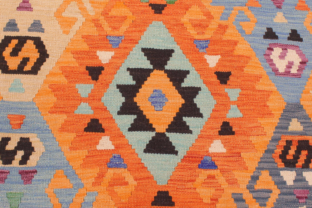 handmade Geometric Kilim Rust Blue Hand-Woven RECTANGLE 100% WOOL area rug 8 x 10