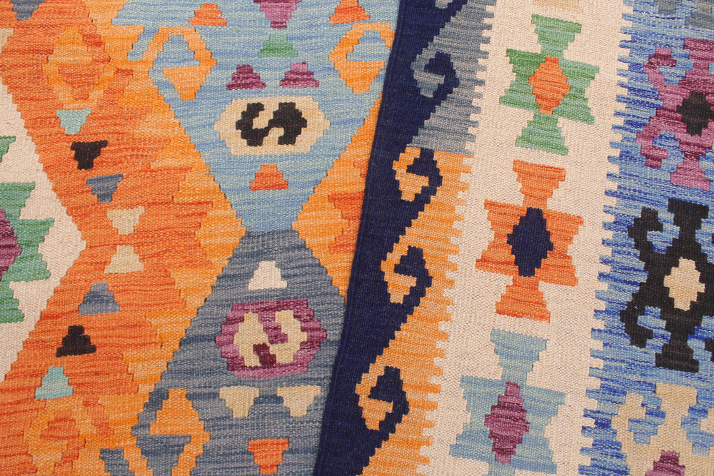 handmade Geometric Kilim Rust Blue Hand-Woven RECTANGLE 100% WOOL area rug 8 x 10