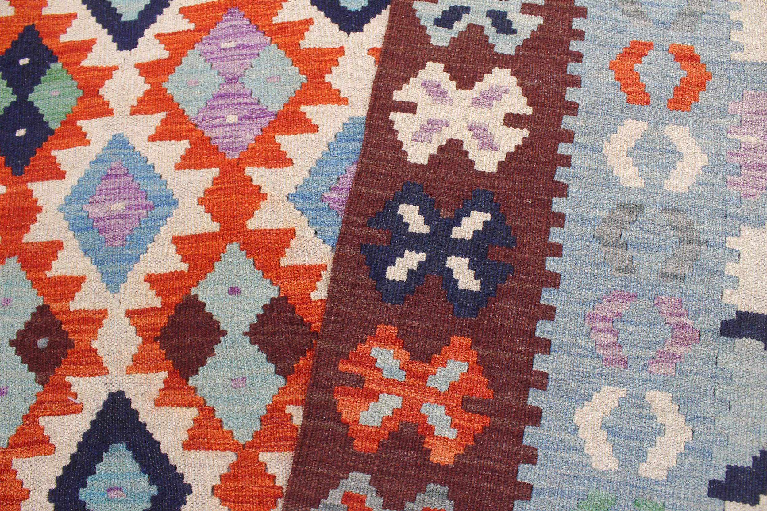 handmade Geometric Kilim Beige Blue Hand-Woven RECTANGLE 100% WOOL area rug 7 x 10