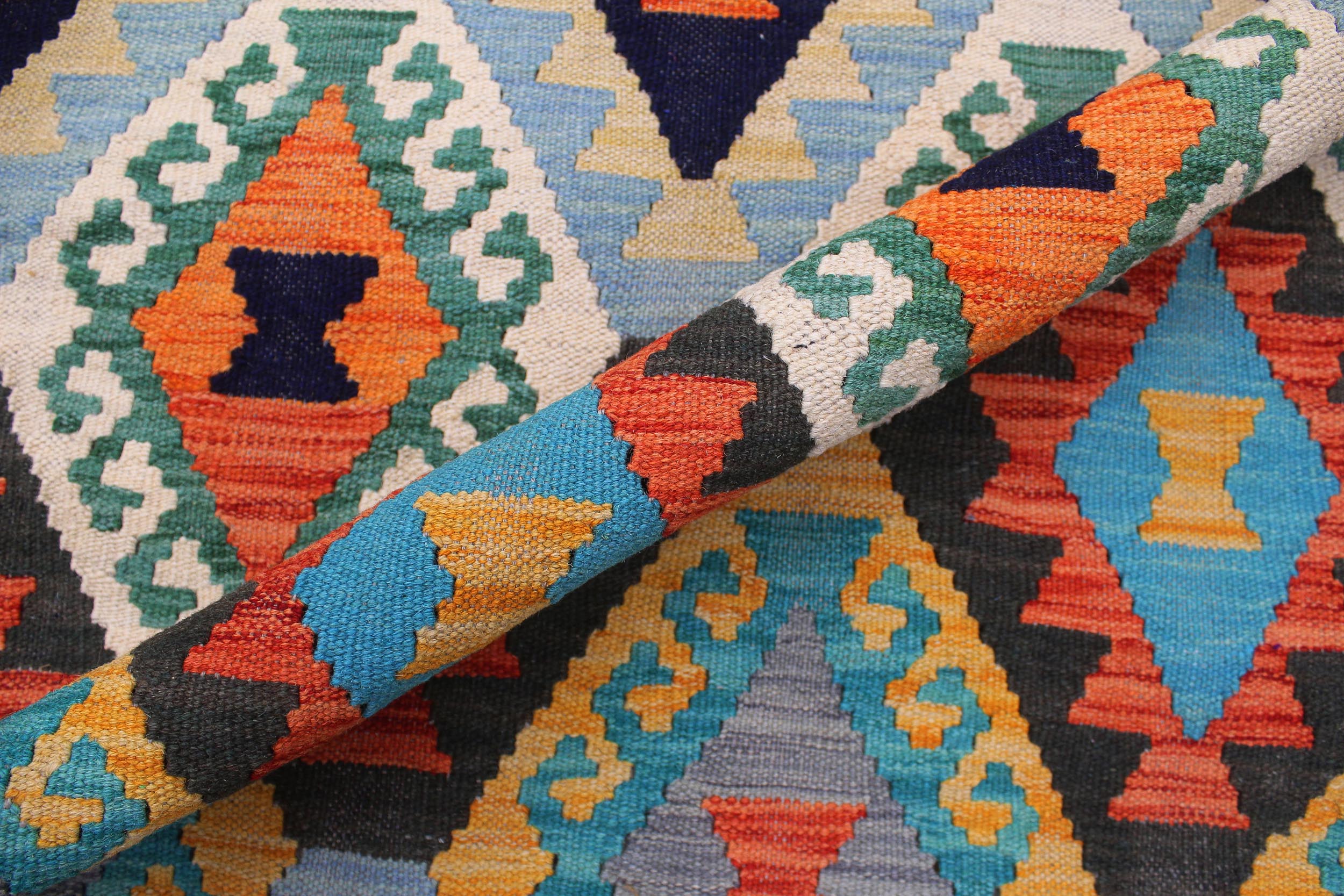 handmade Geometric Kilim Blue Rust Hand-Woven RECTANGLE 100% WOOL area rug 8 x 11