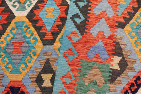handmade Geometric Kilim Blue Rust Hand-Woven RECTANGLE 100% WOOL area rug 8 x 11