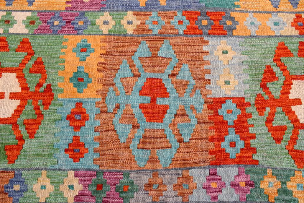 Flat Weave Kilim Antique Navaho Vintage handmade Geometric Kilim Blue Rust Hand-Woven Rectangle 100% Wool Area Rug 8x10 