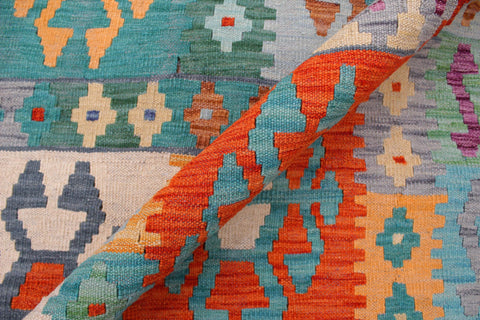 handmade Geometric Kilim Blue Rust Hand-Woven RECTANGLE 100% WOOL area rug 8 x 10