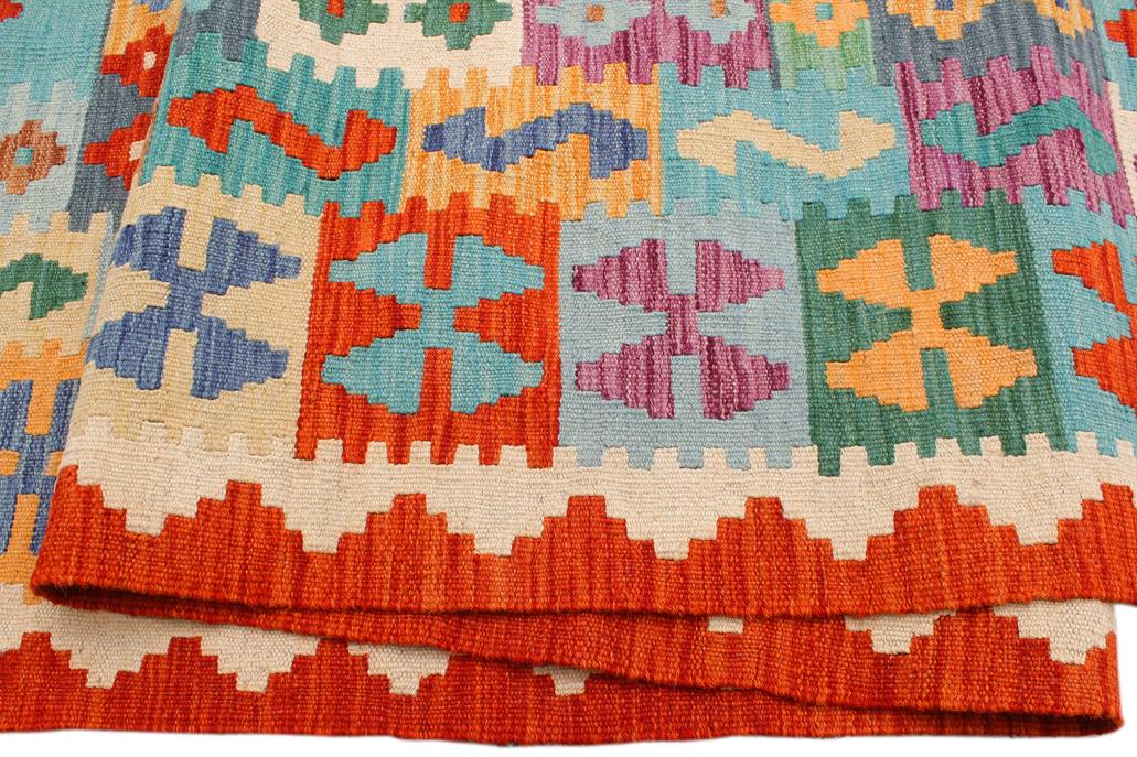 Flat Weave Kilim Antique Navaho Vintage handmade Geometric Kilim Blue Rust Hand-Woven Rectangle 100% Wool Area Rug 8x10 