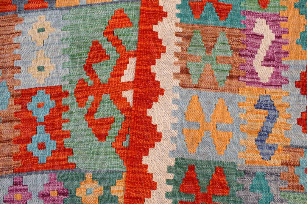 Flat Weave Kilim Antique Navaho Vintage handmade Geometric Kilim Blue Rust Hand-Woven Rectangle 100% Wool Area Rug 8x10 