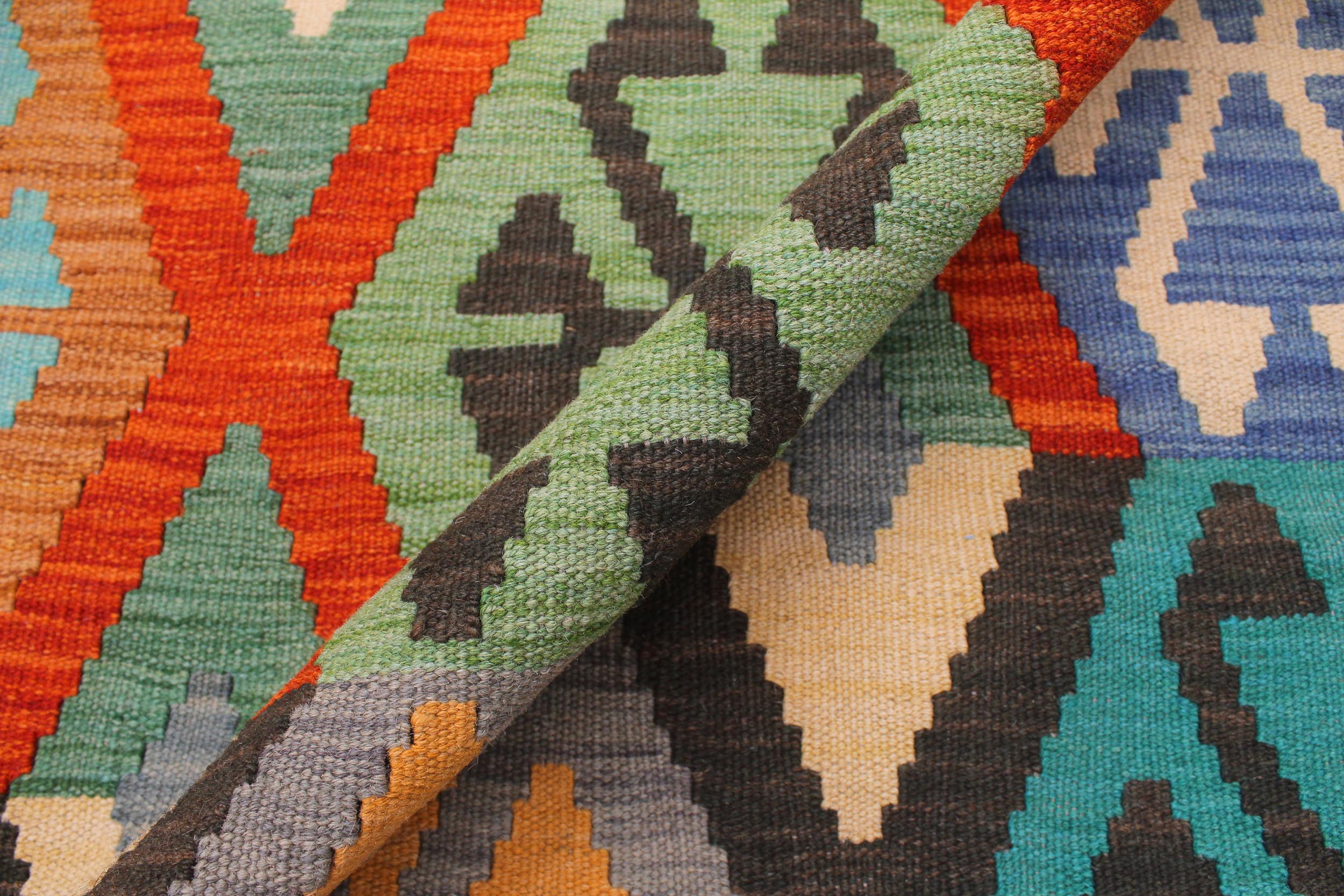 handmade Geometric Kilim Rust Blue Hand-Woven RECTANGLE 100% WOOL area rug 8 x 10