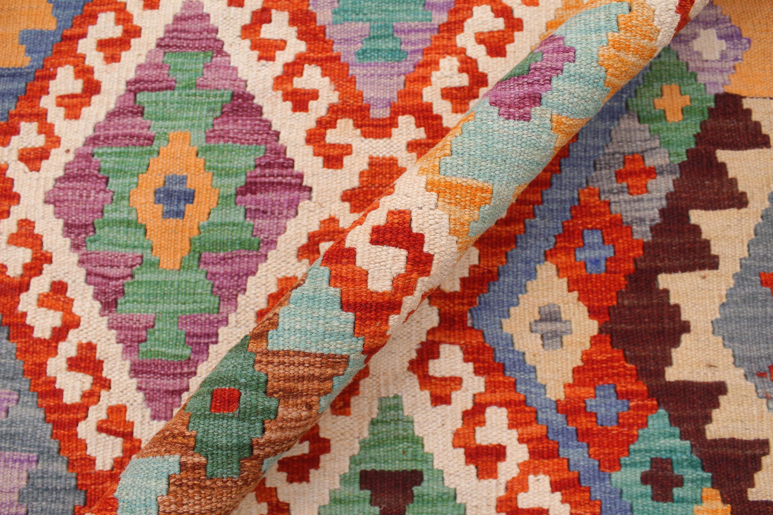 handmade Geometric Kilim Beige Green Hand-Woven RECTANGLE 100% WOOL area rug 8 x 11