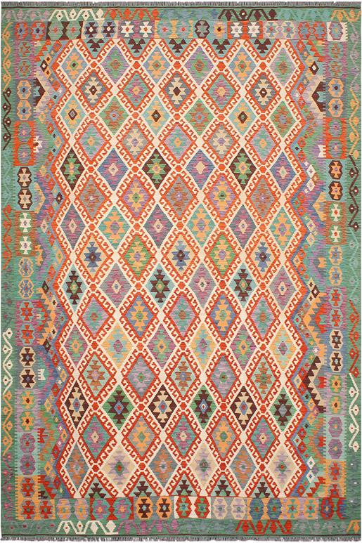 Flat Weave Kilim Antique Navaho Vintage handmade Geometric Kilim Beige Green Hand-Woven Rectangle 100% Wool Area Rug 8x11 