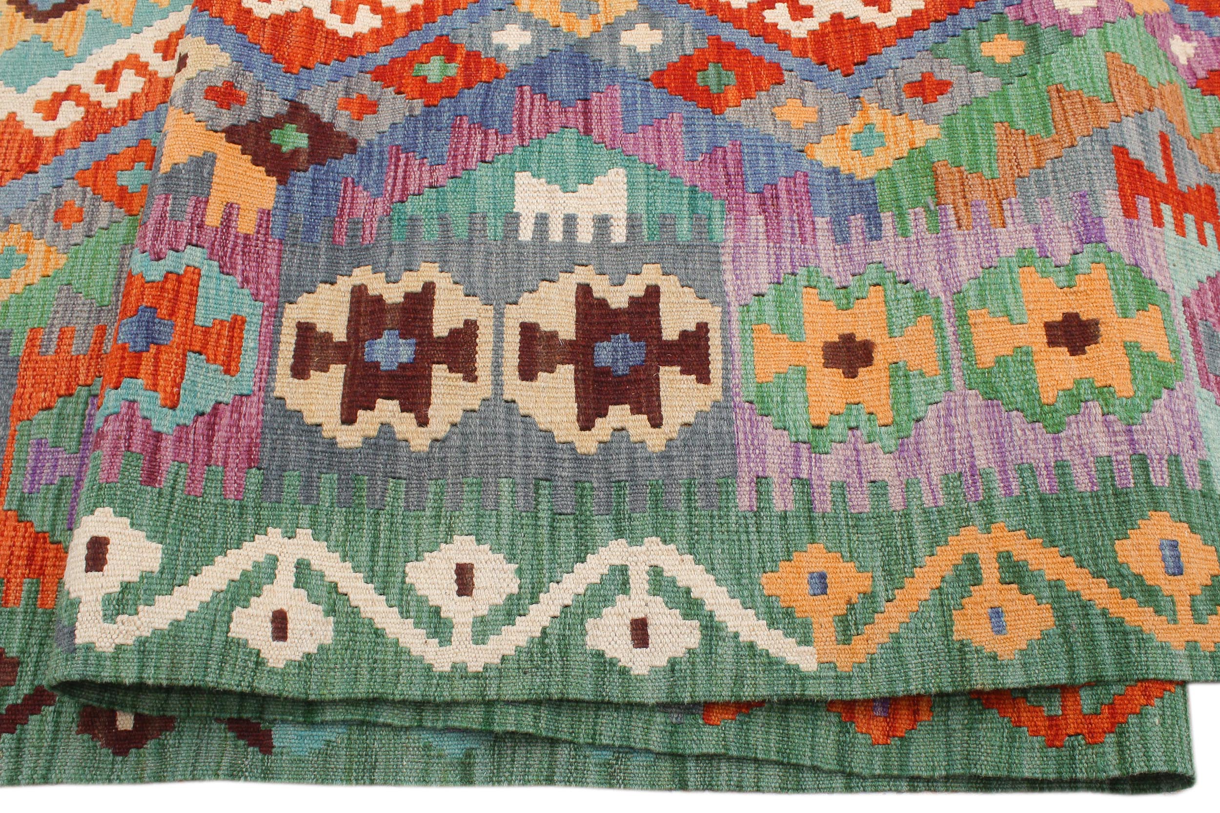handmade Geometric Kilim Beige Green Hand-Woven RECTANGLE 100% WOOL area rug 8 x 11