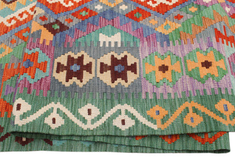 handmade Geometric Kilim Beige Green Hand-Woven RECTANGLE 100% WOOL area rug 8 x 11
