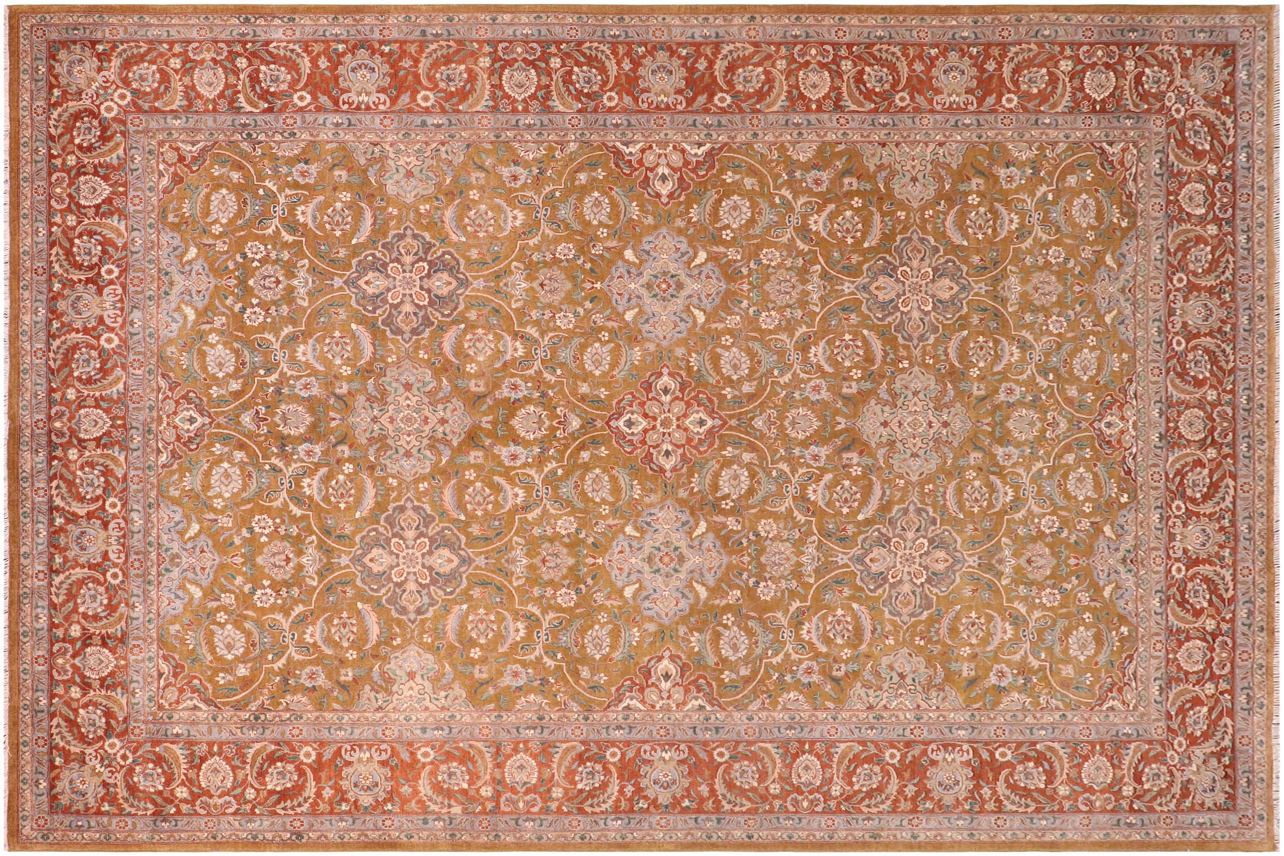 handmade Transitional Design Gold Rust Hand Knotted RECTANGLE 100% WOOL area rug 10' x 14'