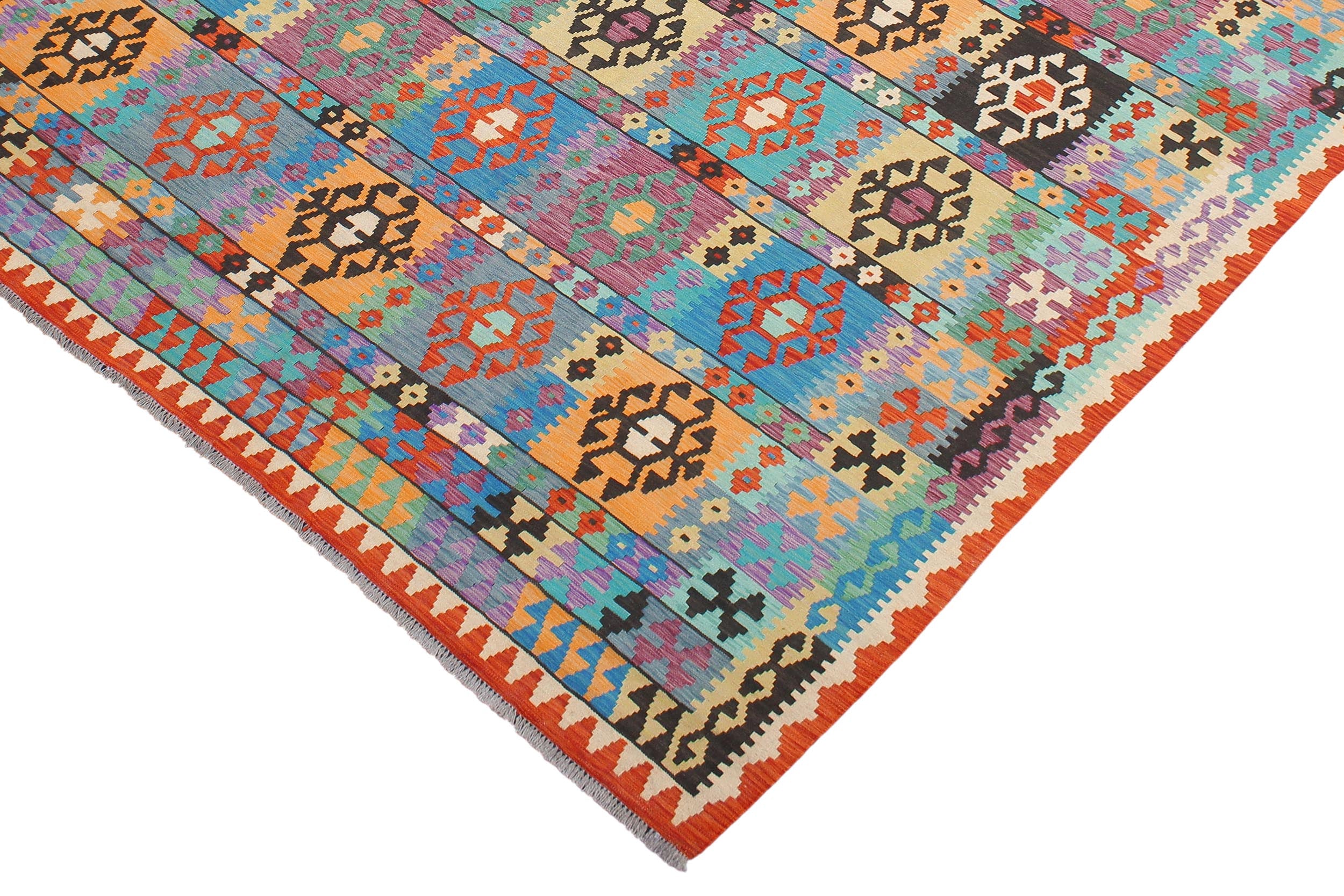 handmade Geometric Kilim Blue Rust Hand-Woven RECTANGLE 100% WOOL area rug 8 x 11