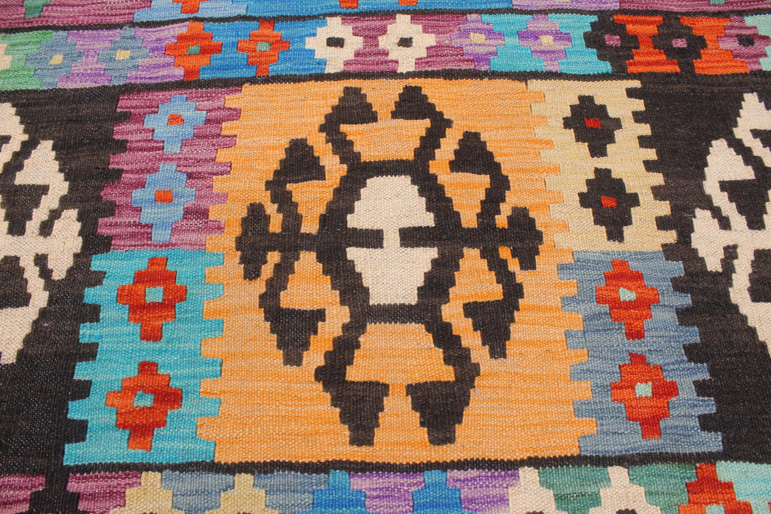 handmade Geometric Kilim Blue Rust Hand-Woven RECTANGLE 100% WOOL area rug 8 x 11