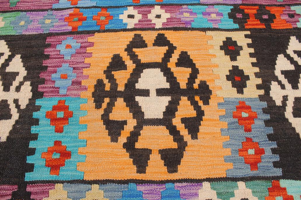 Flat Weave Kilim Antique Navaho Vintage handmade Geometric Kilim Blue Rust Hand-Woven Rectangle 100% Wool Area Rug 8x11 