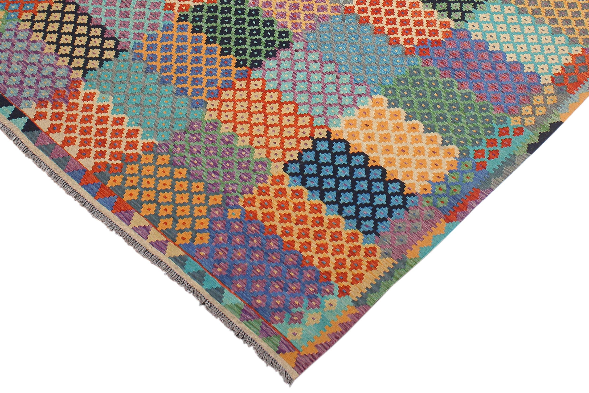 handmade Modern Kilim Blue Rust Hand-Woven RECTANGLE 100% WOOL area rug 8x10