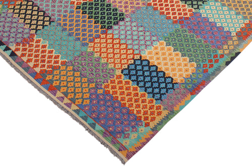 handmade Modern Kilim Blue Rust Hand-Woven RECTANGLE 100% WOOL area rug 8x10