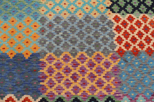 handmade Modern Kilim Blue Rust Hand-Woven RECTANGLE 100% WOOL area rug 8x10