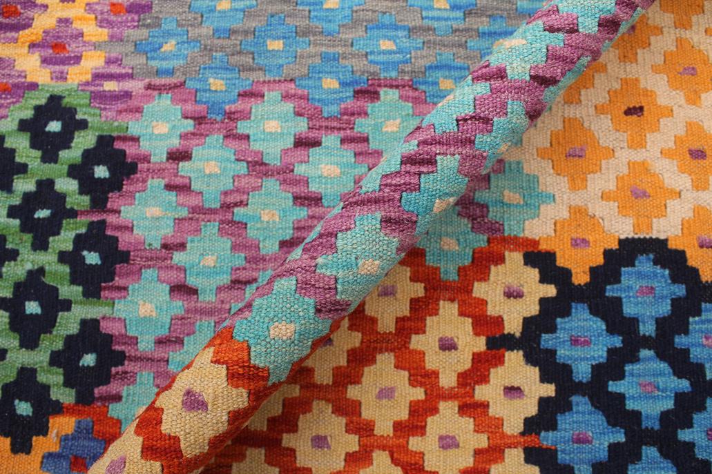 Flat Weave Kilim Antique Navaho Vintage handmade Modern Kilim Blue Rust Hand-Woven Rectangle 100% Wool Area Rug 8x10 