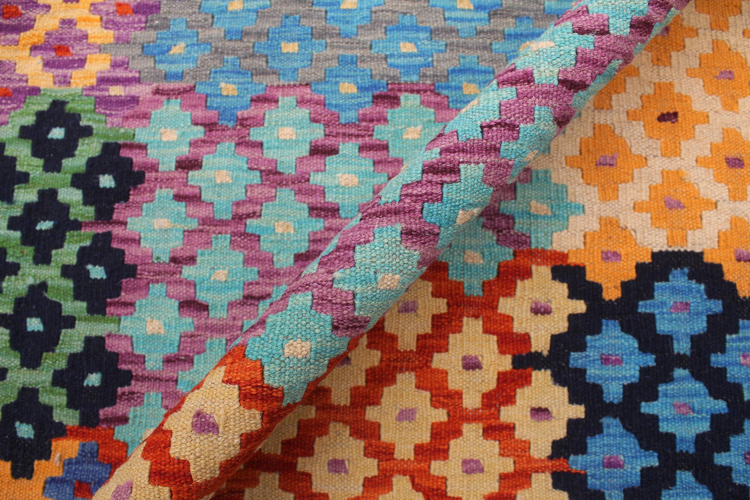 handmade Modern Kilim Blue Rust Hand-Woven RECTANGLE 100% WOOL area rug 8x10