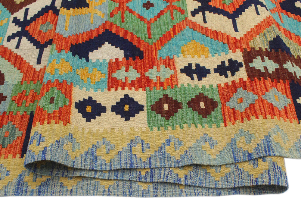 handmade Geometric Kilim Rust Blue Hand-Woven RECTANGLE 100% WOOL area rug 8 x 10