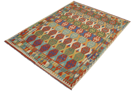 handmade Geometric Kilim Beige Rust Hand-Woven RECTANGLE 100% WOOL area rug 8 x 10